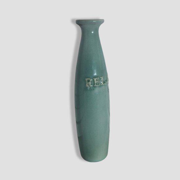 Glossy Art Pottery Vase Ceramic "Relax" Imprint Tall Bottle-Neck Seafoam Green - Picture 2 of 9